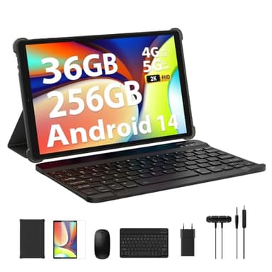 LEVIRTU Tablet 10,4 Pollici Android 14 con 36GB RAM+256GB ROM (2TB TF) Octa-Core 2.0 GHz, 2K FHD,4G LTE+5G WiFi, GPS, 13MP+8MP, 8000mAh, Widevine L1, Tablet in offerta con tastiera-Noir