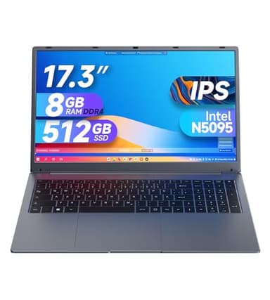 IJKKJI Laptop 17 Pollici 8GB RAM 512GB SSD Laptop Celeron Quad Core N5095 (fino a 2,9 GHz), display IPS FHD, webcam, Dual WLAN, Bluetooth 4.2, HDMI, USB 3.0, Type-C