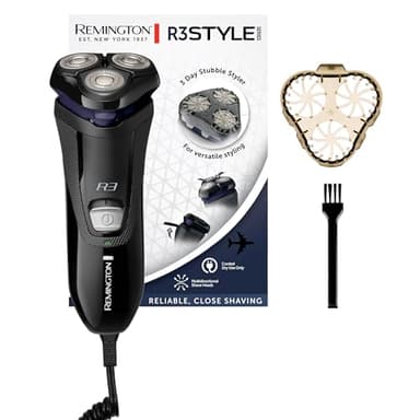 Remington Rasoio Elettrico Barba R3 Style Series Rotary Shaver, Rasoio Elettrico a Testine Rotanti, Lame Flessibioli a Doppia Traccia, Styler per Barba, R3002