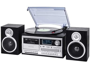 Trevi TT 1072 DAB, Giradischi Vinili 33, 45 e 78 giri, Lettore Vinile con Connessione Wireless, Lettore CD e Mp3, USB e SD, 25W, Radio Digitale DAB/DAB+ FM, Presa Cuffia, Casse con Bass Reflex, Nero