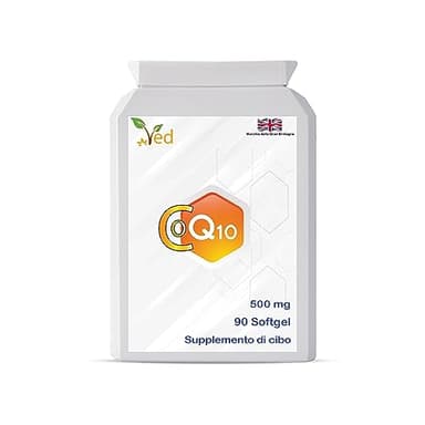 CoQ10 500 mg | Coenzima Q10 | Massima forza | Coenzima Ubichinone fermentato naturalmente | Formula naturale superiore | 500mg 90 Softgel di VED