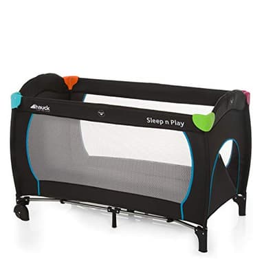 hauck Lettino da Viaggio Sleep N Play Go Plus - Culla Neonato fino a 15kg - Letto Pieghevole 60x120cm - Letto Bambini con Ruote, Apertura Laterale e Borsa - Nero, Multicolore