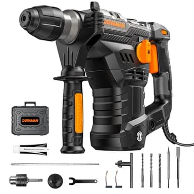 DOVAMAN RH15A Martello Demolitore 1500W SDS-Plus, 4 in 1 Funzioni, Adatto a Diversi Materiali, Frizione Sicura, 6 Velocità, 4350 BPM/900 RPM, 7J, Adattatore SDS-Plus, Controllo delle Vibrazioni