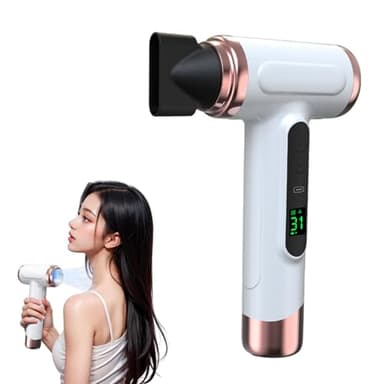 Asciugacapelli portatile a batteria, 15000 mAh, con schermo digitale, ricaricabile con ricarica USB, asciugacapelli senza fili, 3 velocità e 3 temperature per campeggio da viaggio (bianco)