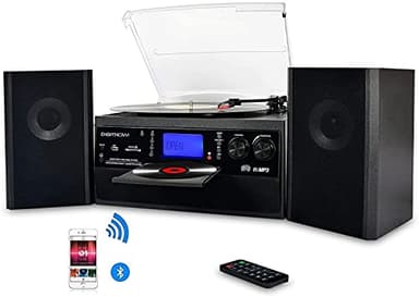 DigitNow, Giradischi Bluetooth, per CD, cassette, radio AM/FM e ingresso AUX, porta USB e codifica SD, telecomando, con altoparlanti stereo indipendenti