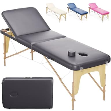 Beltom® Lettino Da Massaggio Basic 3 Zone In Legno Portatile Pesa Solo 12,8 Kg Richiudibile + Pannello Reiki + Angoli Arrotondati E Rinforzati - Fisioterapia Estetista Tattoo Tatuaggi - Nero