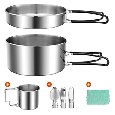 Odoland Pentola da Campeggio in Acciaio Inox, Pentola Pieghevole e Impilabile per Outdoor, Set di Gavetta Scout per Campeggio Escursioni Picnic