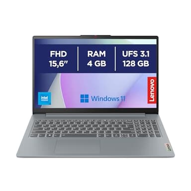 Lenovo IdeaPad Slim 3 Notebook 15,6” FHD (1920x1080), Intel N100, RAM 4GB, 128GB SSD, Grafica Integrata, WiFi 6, Windows 11 Home, Tastiera Ita, Microsoft 365 Personal 12 mesi incluso - Arctic Grey