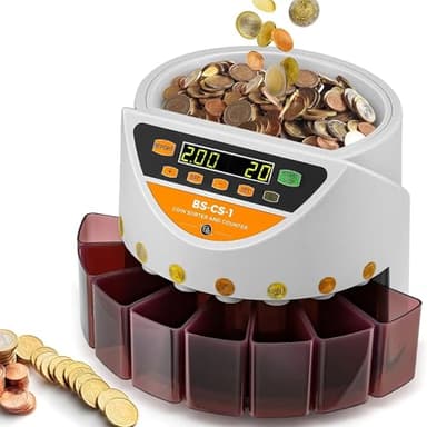 YASTA Contamonete Elettronico Professionale Conta Monete Euro Digitale Per Ufficio Separa Monete Selezionatrice Macchina Soldi con 8 Scatole di Raccolta Conta e Ordina 220V
