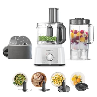 Kenwood Robot da Cucina MultiPro Express FDP65.450WH dotato di 7 Accessori, Ciotola di Capacità 3L, Potenza 1000W, 2 Velocità+Pulse, Custodia dischi compresa, bianco