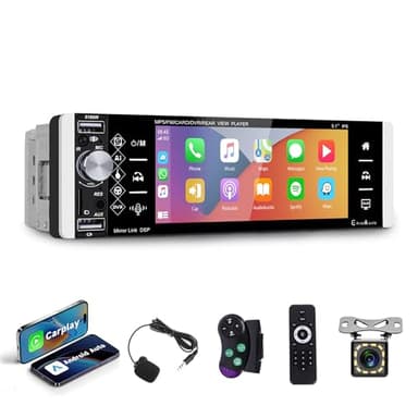 Senza Fili Carplay Autoradio 1 Din con Android Auto FM/AM/RDS Radio Bluetooth Vivavoce 5,1 Pollici Autoradio con Mirror Link Bluetooth USB/AUX/TF/DVR Controllo al Volante Telecamera Posteriore