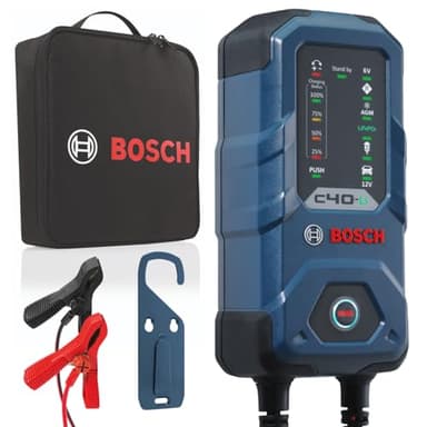 Bosch C40-Li Caricabatterie per Auto, 6 V - 12 V / 5 A, con Carica di Mantenimento - Per Batterie al Piombo-Acido, EFB, GEL e AGM e SLI da 6 V/12 V e al Litio (LiFePO₄) da 12 V