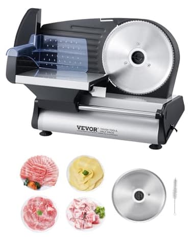 VEVOR Tagliacarne Elettrico 180 W Affettatrice Carne Surgelata, 2 Lame in Acciaio Inossidabile di Alta Qualità, 95 Giri al Minuto, Spessore Regolabile 0-15 mm, Affettatrice Elettrica per Carne, Pane