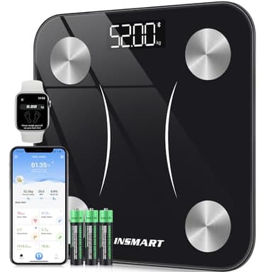 Bilancia Pesapersone Digitale Professionale, INSMART Bilancia Impedenziometrica Smart Bluetooth con 16 Indici di Misurazione Pesa Persone, Massa Grassa e Magra, BMI, Massa Muscolare o Ossea, 180KG