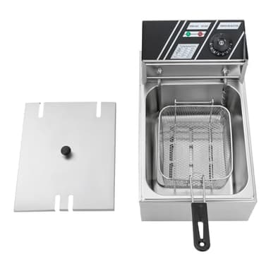 Friggitrice professionale in acciaio inox da 6 l, friggitrice ad olio, friggitrice olio, temperatura regolabile, serbatoio dell'olio rimovibile, con coperchio in acciaio inox, 2500 W.