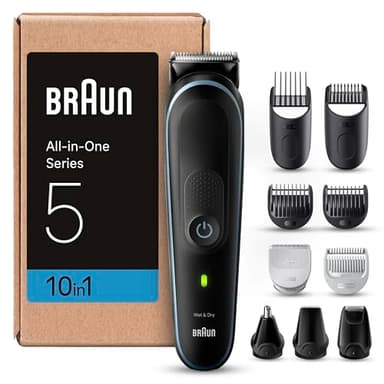 Braun RASOIO ELETTRICO BARBA e Capelli, Regolabarba Uomo e TAGLIACAPELLI UOMO, 10-In-1 Styling, per Corpo, Naso E Orecchie, Idea Regalo, MGK5445 Nero