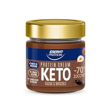 Enervit, Protein Cream Keto Cacao e Nocciole, Barattolo da 180gr, Crema Proteica Spalmabile, con -70% di Zuccheri, con Proteine del Latte, Senza Glutine