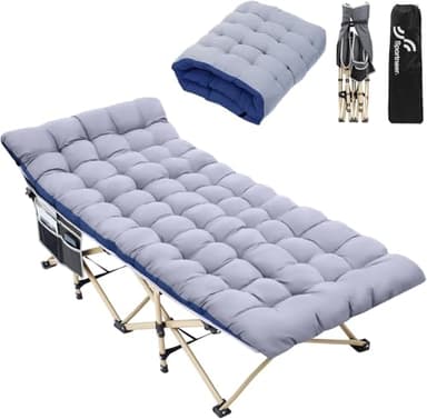 Sportneer Culla da campeggio portatile con materasso, lettino pieghevole per adulti carico massimo 204 kg pesante pieghevole con imbottitura per tenda da campeggio (verde+grigio)