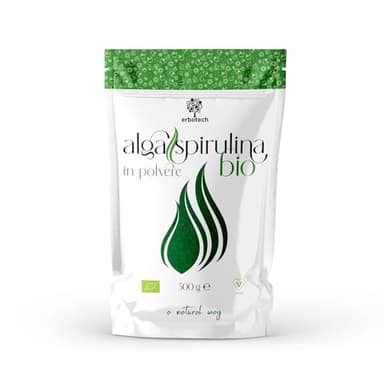 ERBOTECH Polvere di Spirulina BIO, Busta da 500 g, Ricca di Proteine, Calcio e Vitamine, Ricca di Nutrienti, Supporto Biologico, Vegan, Made in Italy