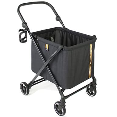 MY DUQUE MAX Shopping Caddy: carrello per la spesa personale, carrello pieghevole con 4 ruote, freno a pedale, portabevande e design moderno, capacità di carico fino a 25 kg