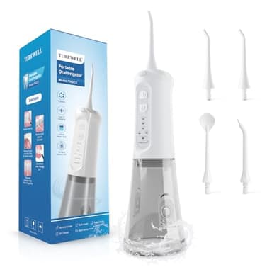 TUREWELL Idropulsore Dentale Portatile 310ML con 5 Modalità, 4 Ugelli, Irrigatore Orale Ricaricabile IPX7 Impermeabile per Casa e Viaggio, Migliora la Salute Dentale