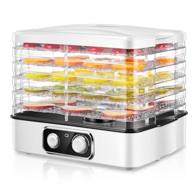 FOHERE Essiccatore Multifunzionale Per Frutta e Verdura, Disidratatore Per Alimenti Regolabile In Altezza 5 Ripiani Impilabili, Temperatura Regolabile (35°C-70°C), Adatto Per Frutta, Carne e Verdura