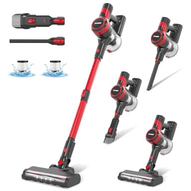 Stanew Aspirapolvere Senza Fili, 22.2v,150w Scopa Elettrica Senza Fili,Multifunzione 4 in 1, Aspirapolvere Portabile Ultra-leggero,Autonomia 30min,Rosso