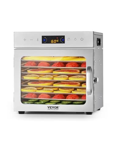 VEVOR Essiccatore per Alimenti 8 Vassoi in Acciaio Inox, Essiccatore Elettrico per Alimenti 400 W Temperatura Regolabile Timer per Carne Secca, Frutta, Verdura, Erbe Aromatiche, Dolcetti per Cani