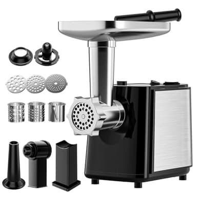 Tritacarne Elettrico,2000W Tritacarne Professionale con 3 piastre di macinazione in acciaio inossidabile Macchina Per Salsicce, Kubbe, Sminuzzamento, Funzione REV, Kit di accessori