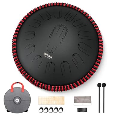 MOOZICA Tamburo Handpan in Acciaio da 15 Pollici - Tamburo Tongue in Acciaio 15 Note in Do Maggiore 432 Hz con Design Ottava Overtone - Strumento Tamburo Tongue a Percussione Professionale con Borsa