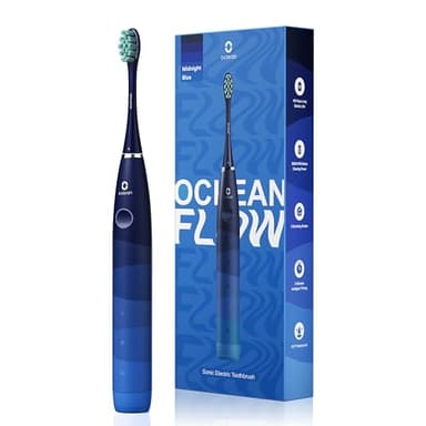 Oclean Flow Spazzolino Elettrico Sonico, Spazzolino da Denti Ricaricabile, 180 Giorni di Durata della Batteria, 5 Modalità, Spazzolino Elettrico Impermeabile IPX7, Testina Dupont, 2 Minuti Timer(blu)