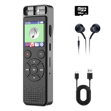 Registratore Vocale Digitale da 128GB con Attivazione Vocale Intelligente, Registratore Audio di Alta Qualità a 1536Kbps, Ricarica Rapida USB-C e Riduzione del Rumore – Dictaphone Portatile per Lezion