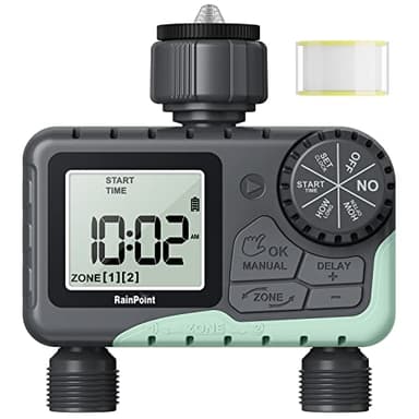 RAINPOINT Centralina Irrigazione 2 Vie, Automatico/Manuale, Orologio da Giardino con Display LCD per Serra
