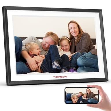THOMSON 10,1 Pollici Cornice Digitale, Cornice Digitale Foto WiFi, Portafoto Digitale Memoria 32 GB 1280x800 HD Schermo Touch IPS, Condivisione di Immagini Musica Videos del lettore Calendario