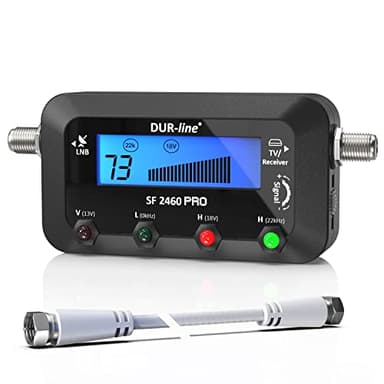 DUR-Line SF 2460 PRO - Satfinder Digitale - Dispositivo di Misura preciso per l'allineamento dell'antenna parabolica - cercasatelliti con Cavo F, Segnale Audio, Display LCD, rilevamento dei satelliti