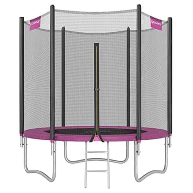 SONGMICS Trampolino da 183 cm, Trampolini Elastico 6 Piedi con Rete di Recinto, Tappeto Protettivo, Palo Alto 180 cm, Struttura Metallica, Nero e Rosa STR061P01V1