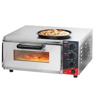 CROSSON Forno elettrico professionale per pizza da 400 x 400 mm in pietra refrattaria per pizza, pane e prodotti da forno, temperatura superiore e inferiore indipendente fino a 350 °C, timer da 30