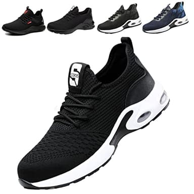 Scarpe Antinfortunistiche Uomo Donna Leggere Scarpe da Lavoro con Punta in Acciaio Traspiranti Antiscivolo Scarpe Sportive di Sicurezza 01 Nero EU 39