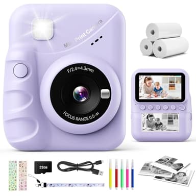 CalineGam Macchina Fotografica Bambini Istantanea, 3,0'' Schermo HD 48MP Fotocamera Digitale Bambini con Scheda da 32GB, Camera Giocattolo Regalo per Ragazzi e Ragazze dai 3 ai 12 Anni (Viola)