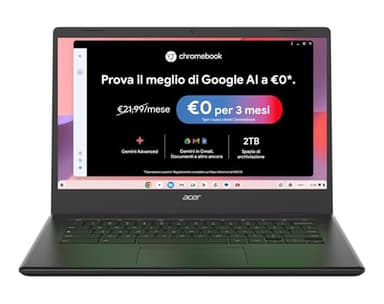 Acer Chromebook 314 CBOA314-1H-C4ZG, Notebook, PC Portatile, Processore Intel Celeron N4500, Ram 4 GB DDR4, eMMC 128 GB, Display 14" FHD, Scheda Grafica Intel UHD, ChromeOS, Nero