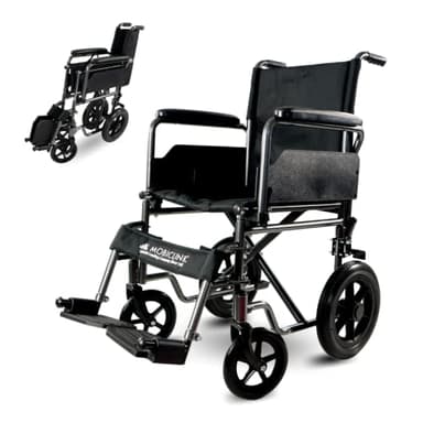 Mobiclinic®, Sedia a rotelle, S230, Pieghevole e leggera, Seduta 43 cm, Pedane pieghevoli rimovibili, Braccioli imbottiti, Ruote piccole, Freno di stazionamento pedale