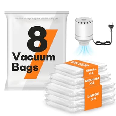 HoMii Sacchetti Sottovuoto per Vestiti con Pompa Elettrica - 8 Pezzi di 3 Misure Sacchetti Vestiti Sottovuoto riutilizzabili Buste Sottovuoto Vestiti per Vestiti con Lenzuola