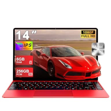 PC Portatile Computer Portatile Win11 Notebook 14 Pollici 6GB 256GB SSD Expansion 1TB, Laptop Celeron N4020 fino a 2.8GHz, 5000mAh 5G WiFi, BT4.2 Supporto Mouse Wireless & Protezione Tastiera -Rosso