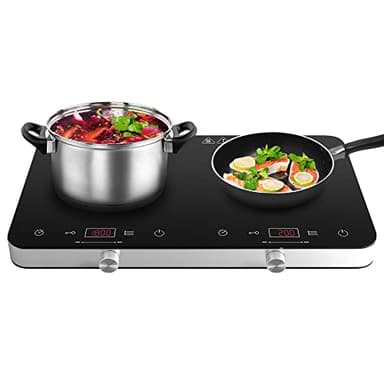COOKTRON Piastra Induzione 2 Fuochi, Piastra Ad Induzione 3500W, Portatile con Controllo Touch e Manopola, Timer 4 Ore, Sicurezza Bambini, 10 Livelli di Potenza/Temperatura