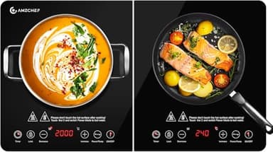 AMZCHEF Piastra Induzione 2 Fuochi, Piastra a Induzione con IGBT importato, 20 Livelli di Temperatura, 20 e 15 Livelli di Potenza, 3500W Piano Cottura Induzione con Timer di 4 ore, Blocco di Sicurezza