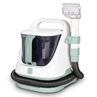 H.Koenig Pulitore smacchiatore TWT77 per tessuti:Tappeti/Divani/Poltrone/Materassi, Serbatoi acqua pulita e sporca rimovibili,spazzola di ricambio, potente, compatto,trasportabile,650W, Bianco e Verde
