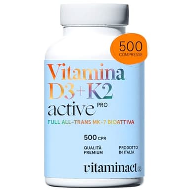 Vitamina D3 K2 (Dura 1 anno e 4 mesi) 500 Compresse Super Assorbibili Grazie al Processo Avanzato di Micronizzazione, Vitamina D3 2000 UI – Massimo Dosaggio di Vitamine in Commercio,