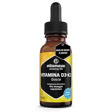 Vitamina D3 + K2 Gocce, 1000 UI ad Alta Dose, Vegetariano & Liquido (99,7+% All-Trans MK-7), 50 ml (1700 Gocce), Elevata Biodisponibilità, Nessun Additivo Inutile
