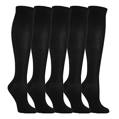 5 Paia di Calze a Compressione Graduata per Uomo E Donna, per Sport, Running, Corsa, Escursioni, Ciclismo, Giri in Bici, Sportive, Gravidanza, Viaggi in Aereo (L, Nero)