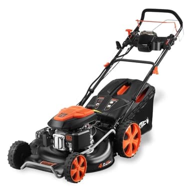 FUXTEC FX-RM5396eSPRO Tagliaerba a scoppio semovente, avviamento elettrico, velocità regolabile, scarico laterale, larghezza di taglio 53 cm, mulching, altezza 25-75 mm, cassetta per erba 70L